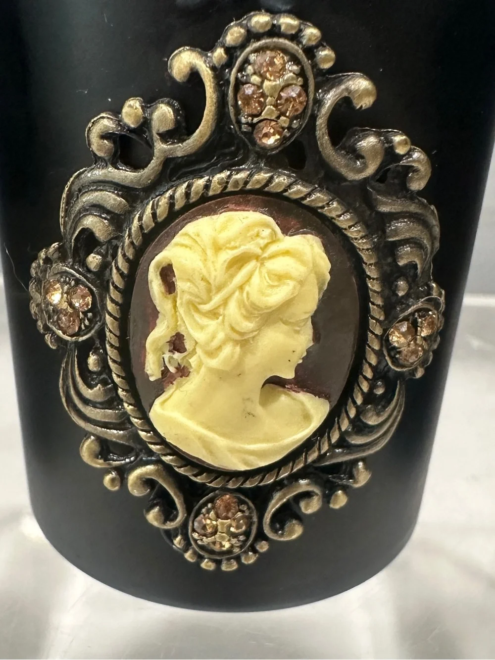 Handmade Black & Gold Soy Candle Set of 3 - Elegant Cameo Design